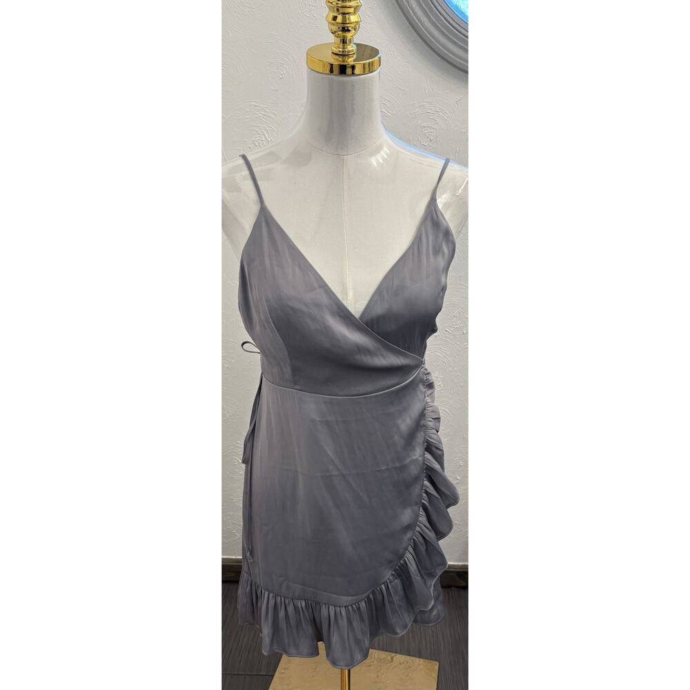 Free People All My Love Sunshine Mini Wrap Slip Dress Gray Size XS NWT